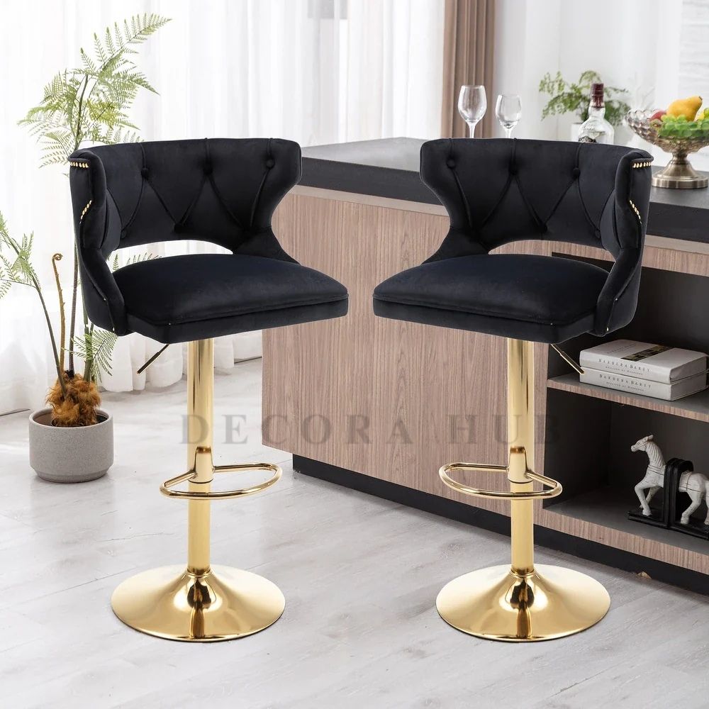 Luxury Black Velvet Bar Stool