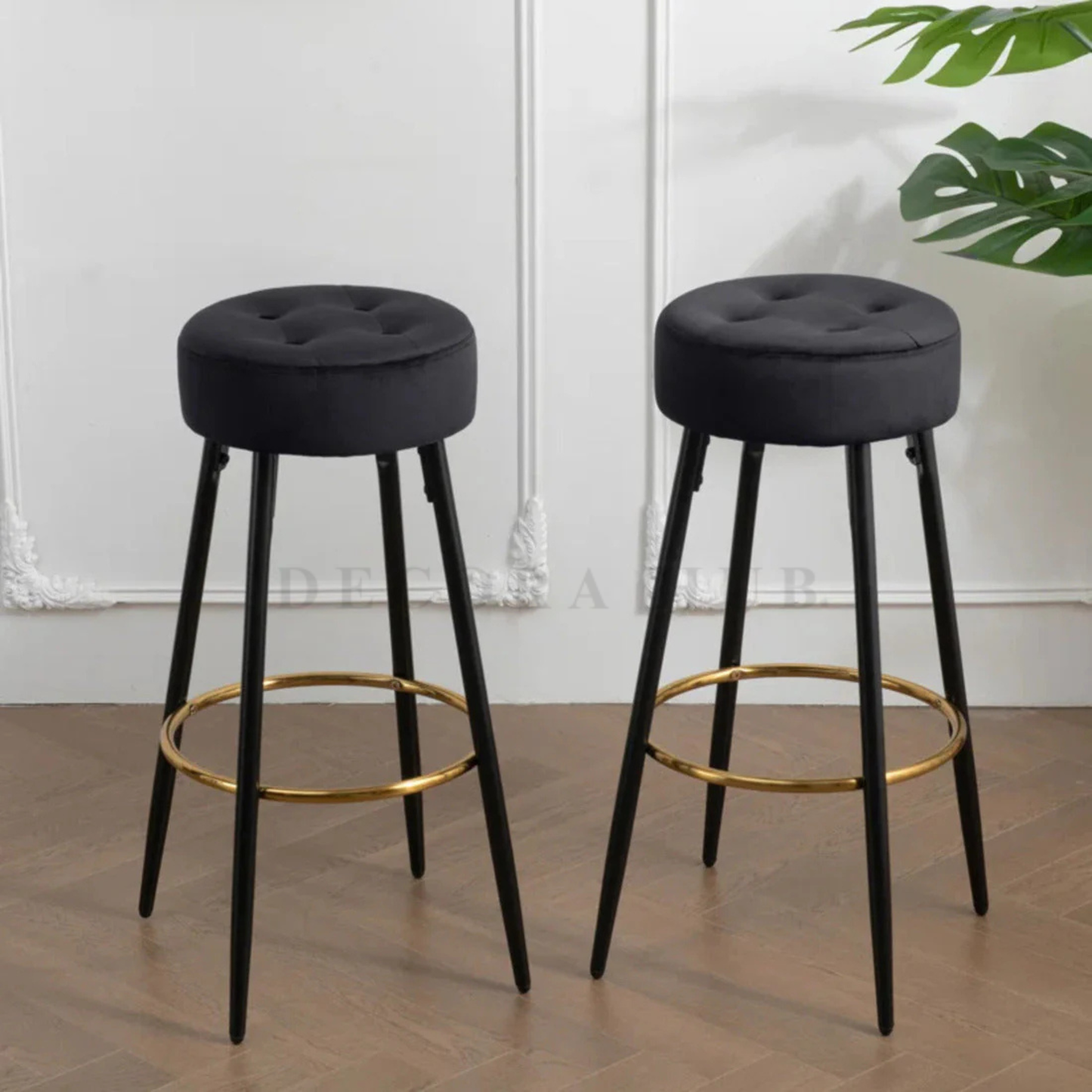 Luxe Velvet Bar Stool with Slim Iron Legs