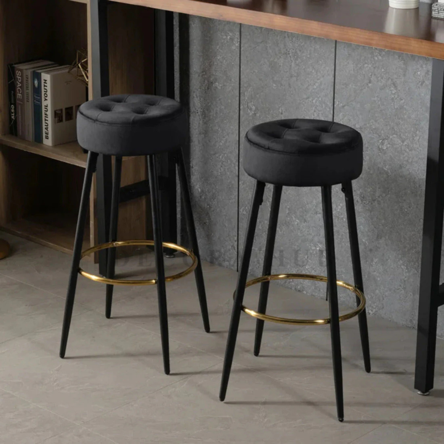 Luxe Velvet Bar Stool with Slim Iron Legs