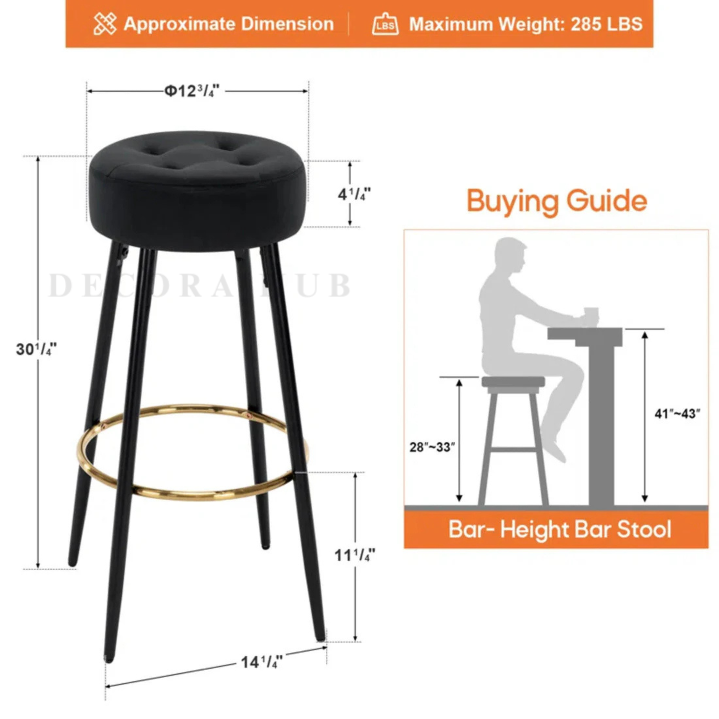 Luxe Velvet Bar Stool with Slim Iron Legs
