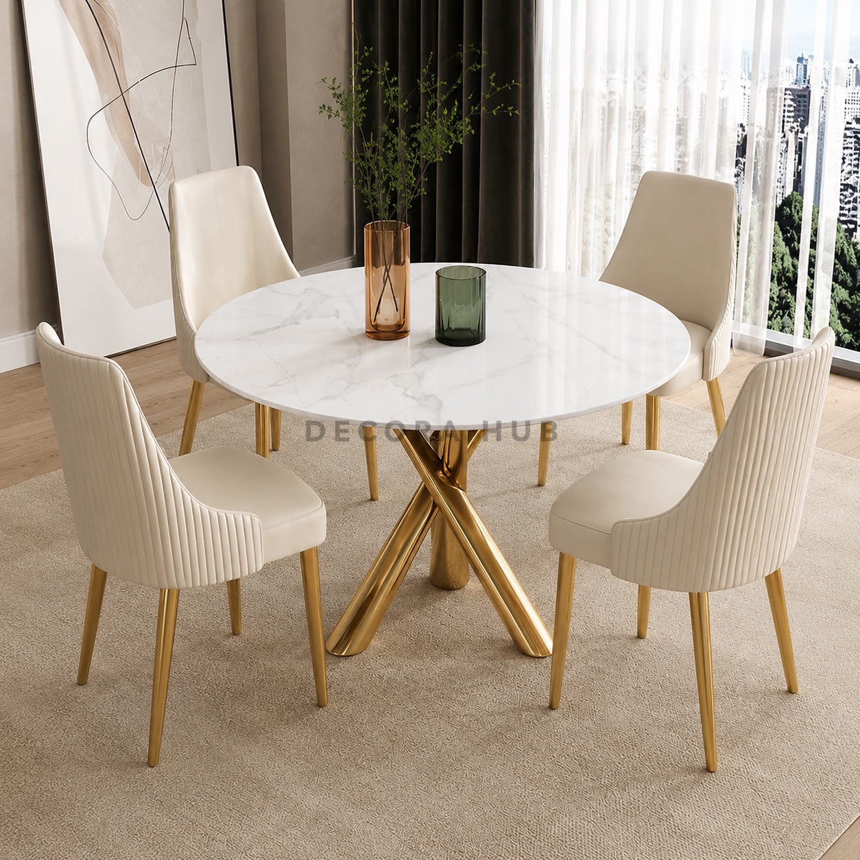 Orbis Round Marble Dining Table Set