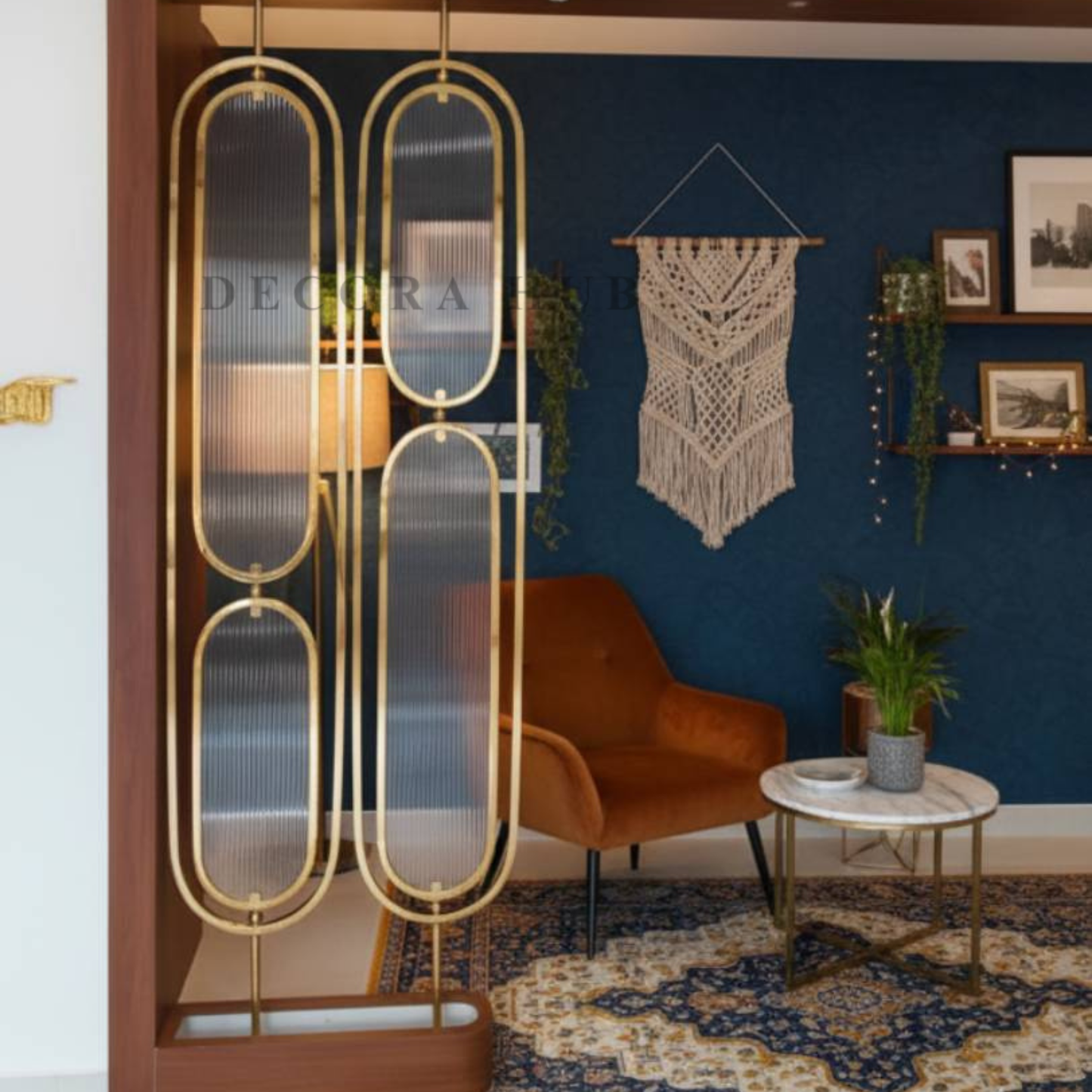 Golden Fluted Glass and Stainless Steel PVD Partition for Room