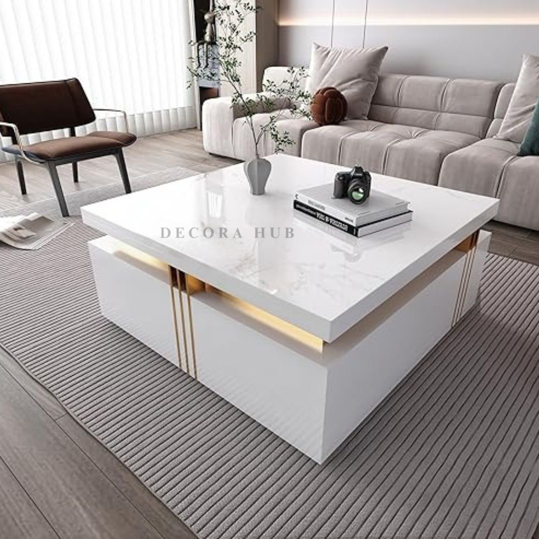 Luxurious White Square Shape Centre Table
