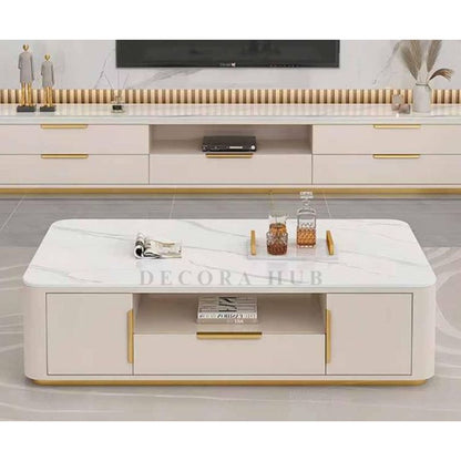 White Luxurious Centre Table With  Storage For Living Room