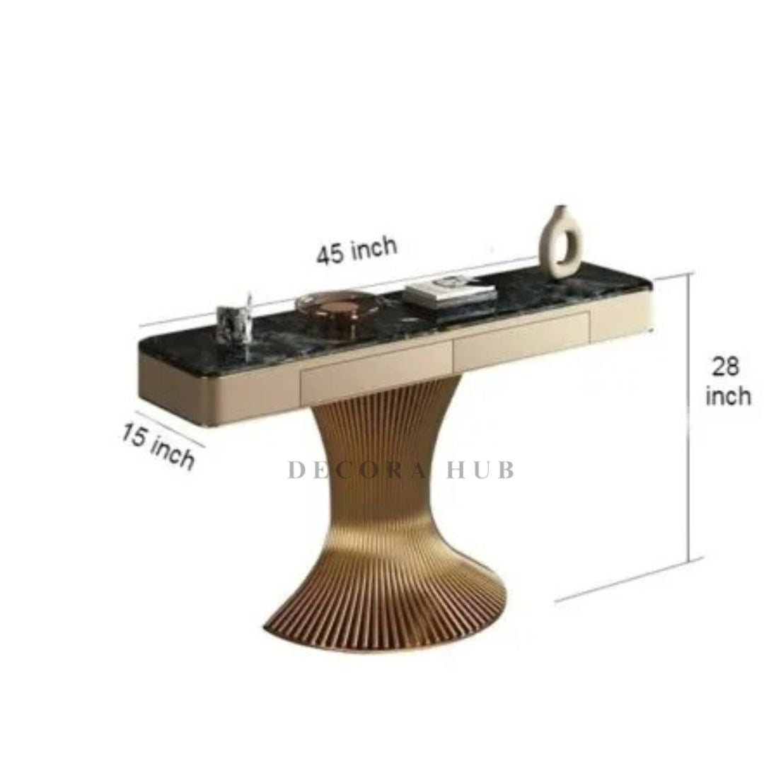 Designer Golden Console with Drawers