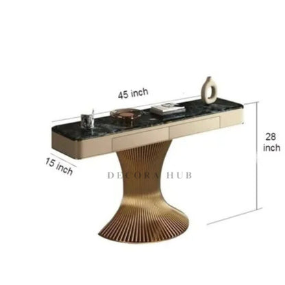 Designer Golden Console with Drawers