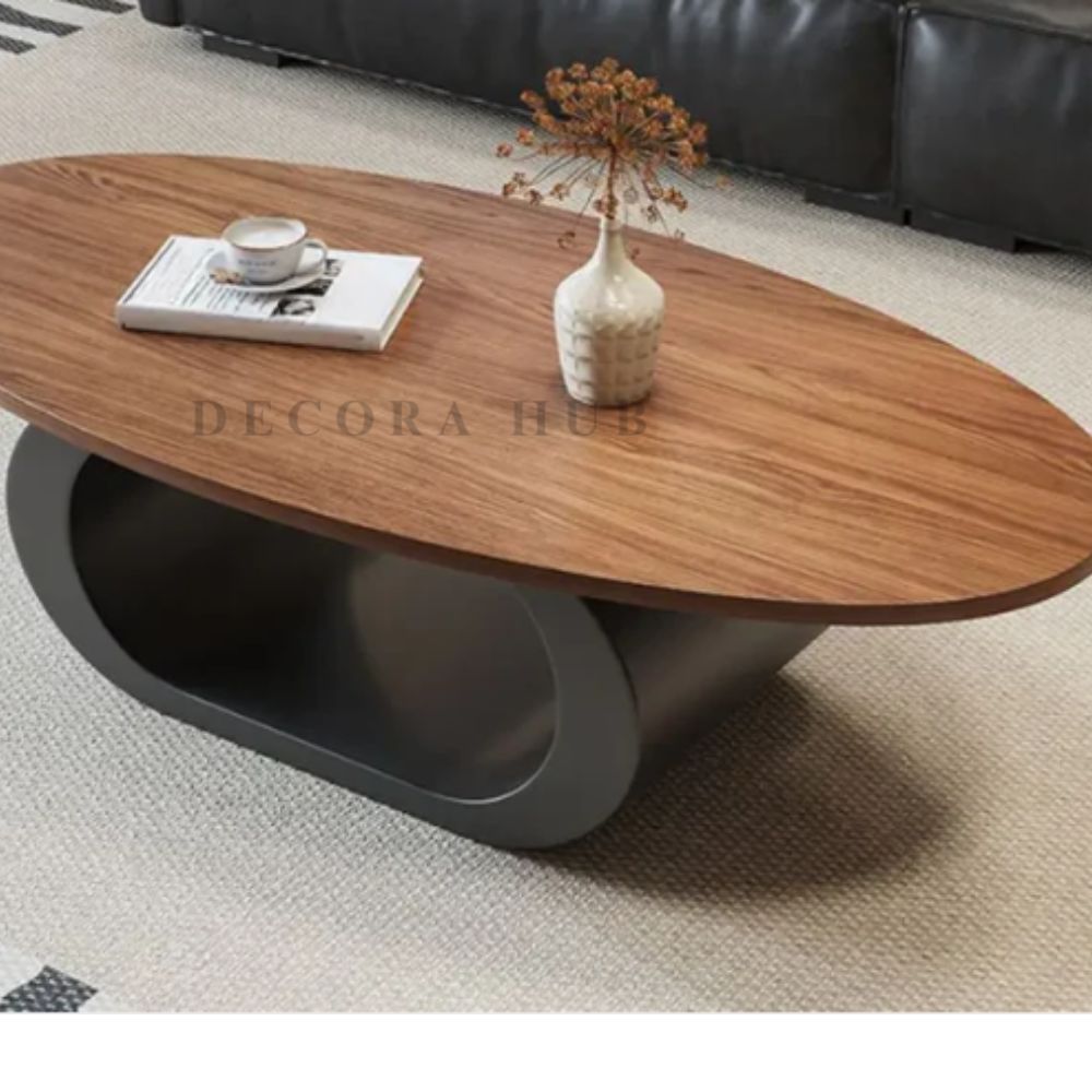 Oval Wooden and Metal Coffee Table for Living Room