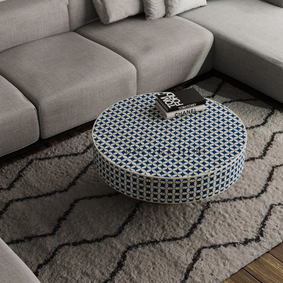 Moroccan Blue Geometric Inlay Coffee Table