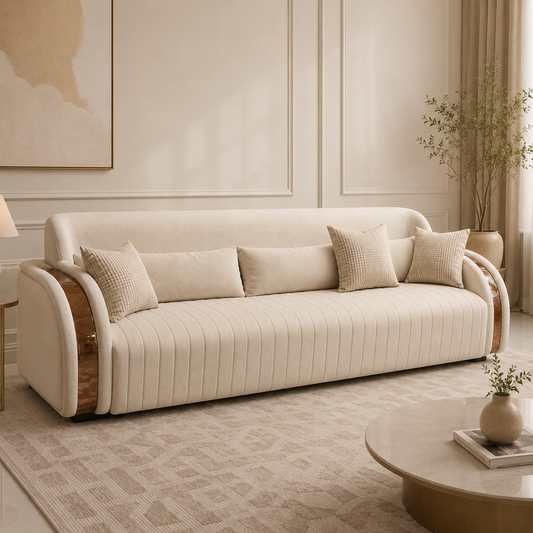 3 seater fabric ivory biege sofa