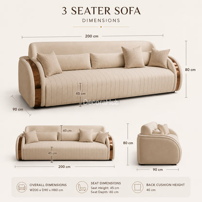 3 seater fabric ivory biege sofa specs