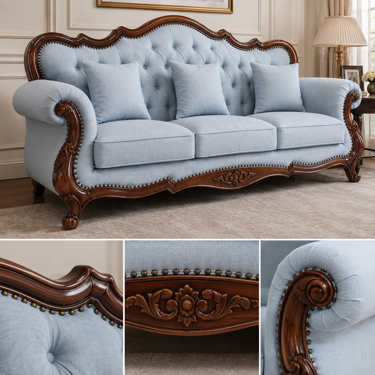 Grand Classic Teak 3 Seater Sofa