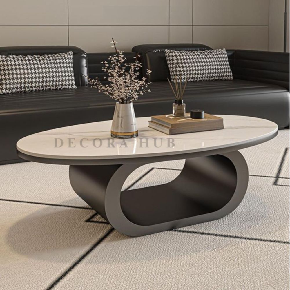 Oval Shape With Black Base & White TopCoffee Table for Living Room