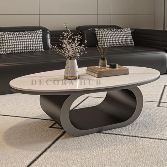 Oval Shape With Black Base & White TopCoffee Table for Living Room