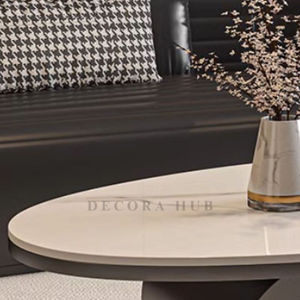 Oval Shape With Black Base & White TopCoffee Table for Living Room
