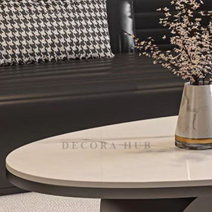 Oval Shape With Black Base & White TopCoffee Table for Living Room