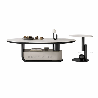 Tosy Modern Center Table With Black Base – white marble top on black base centre table by DecoraHub, view 2