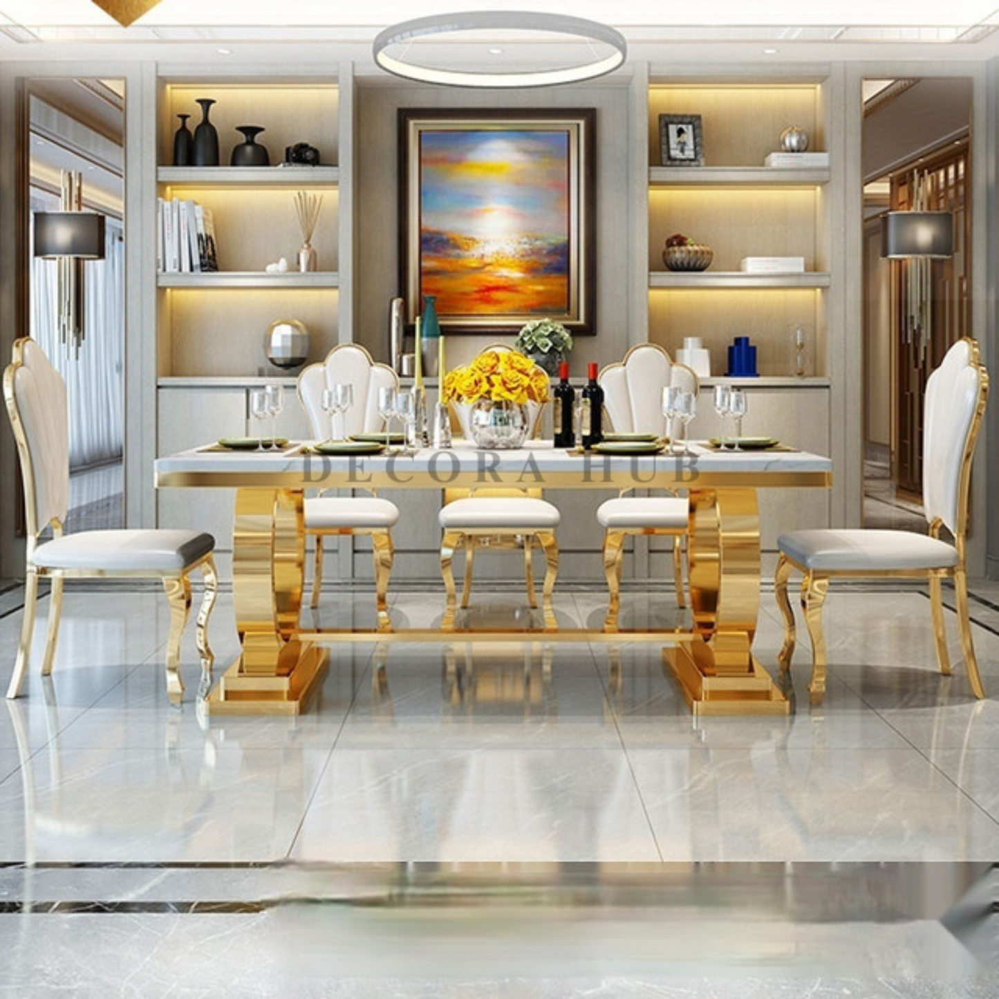 4 Seater Designer White Marble Dining Table