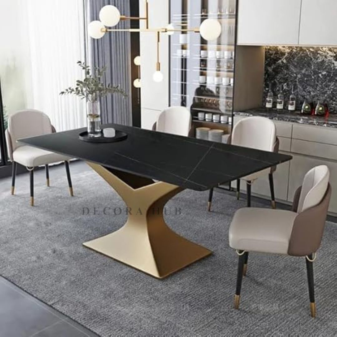4 Seater Dining Table With Black Marble Top