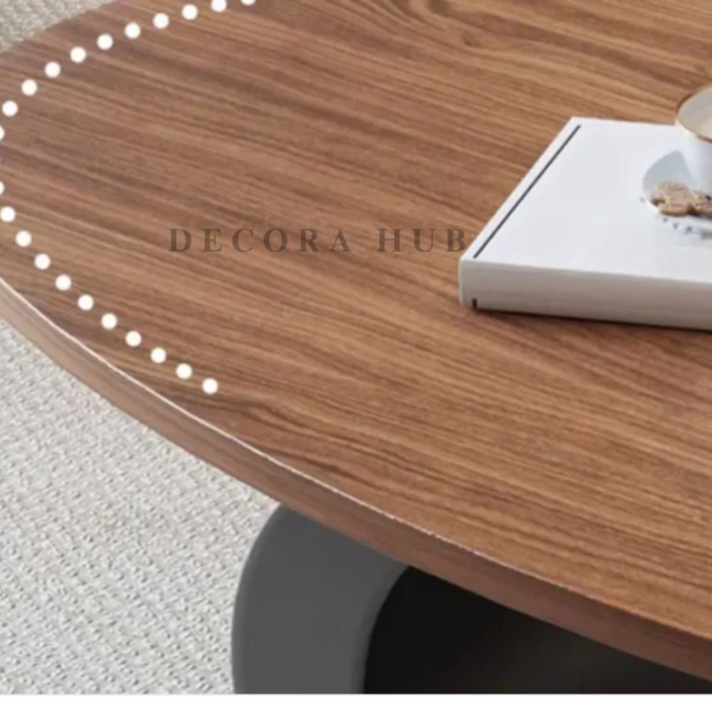 Oval Wooden and Metal Coffee Table for Living Room