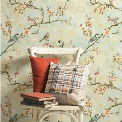Elegant Bird and Floral Wallpaper