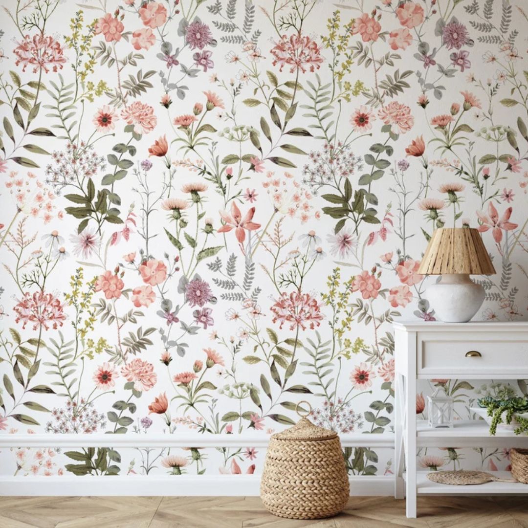 Little Floral with Grass Wallpaper