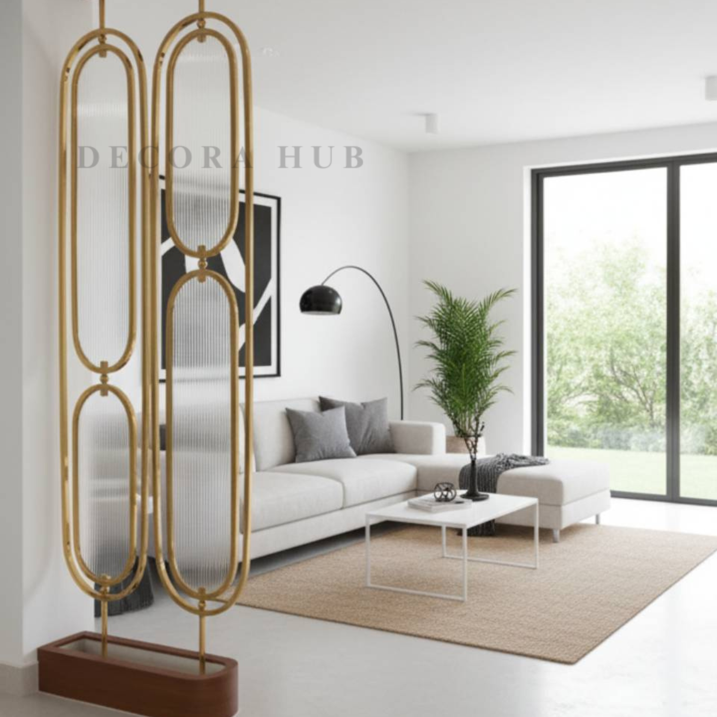 Golden Fluted Glass and Stainless Steel PVD Partition for Room