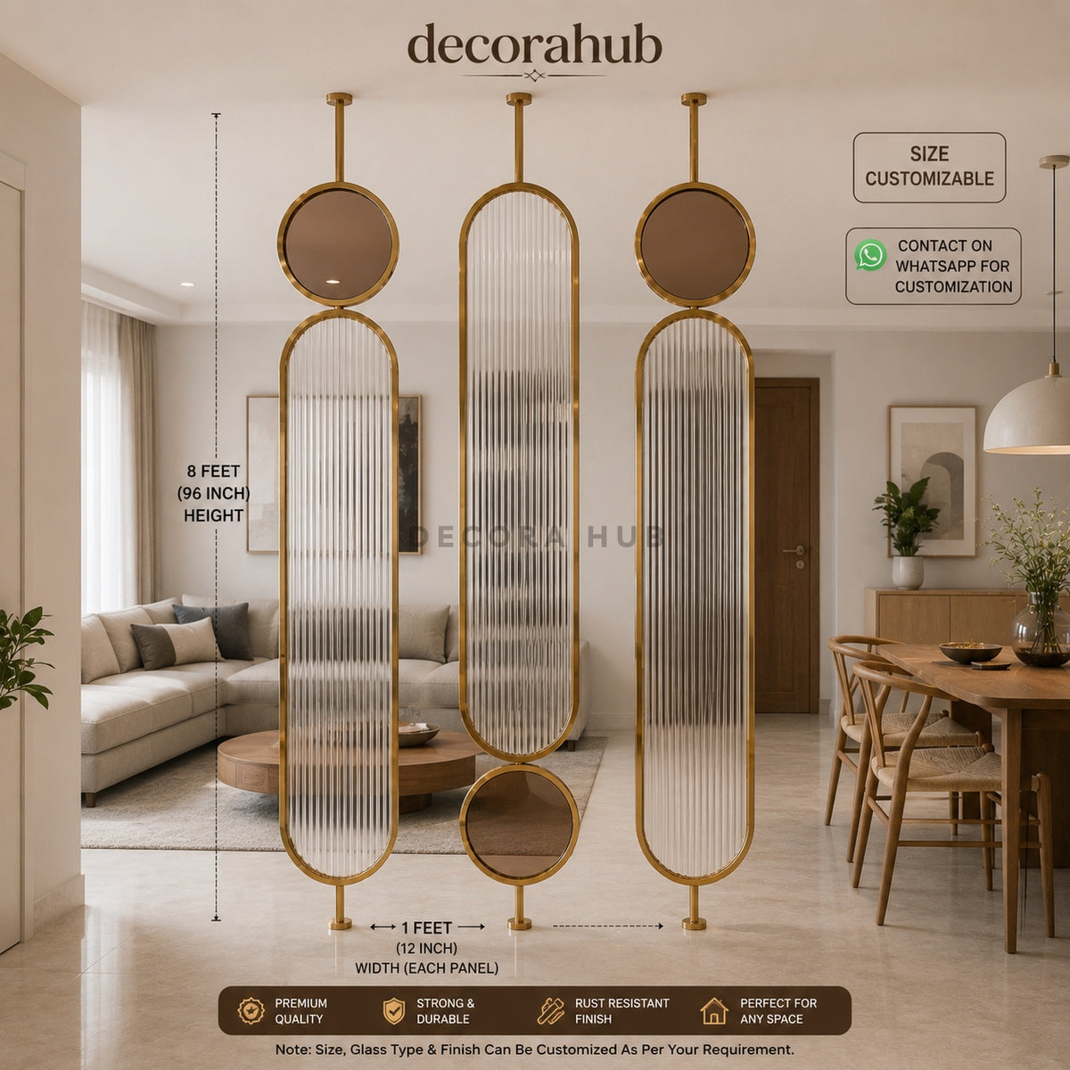 Golden Fluted Metal Partition for Living and Dining Room