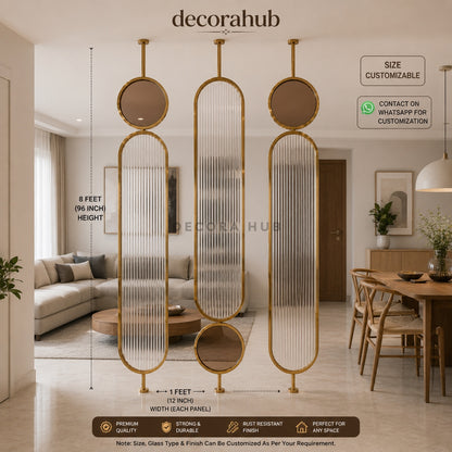 Golden Fluted Metal Partition for Living and Dining Room