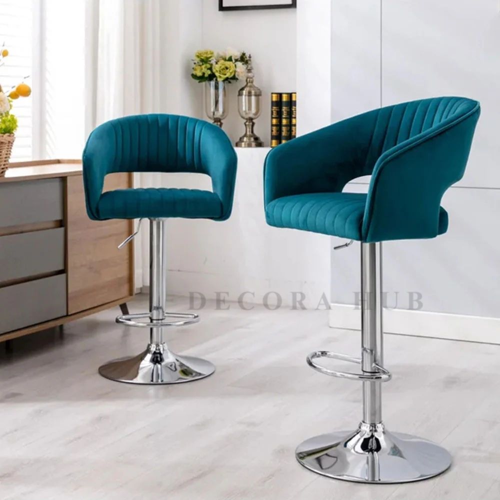 Luxury Velvet Teal Bar Stool