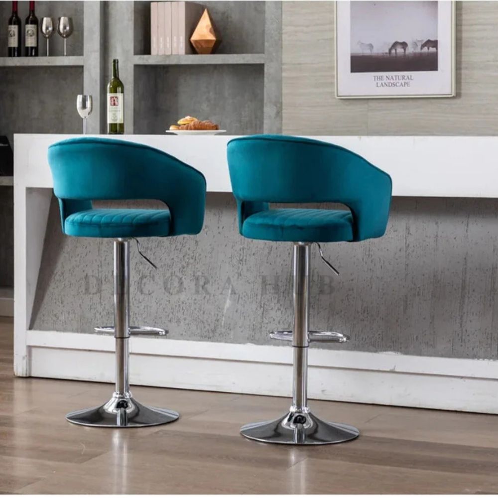 Luxury Velvet Teal Bar Stool
