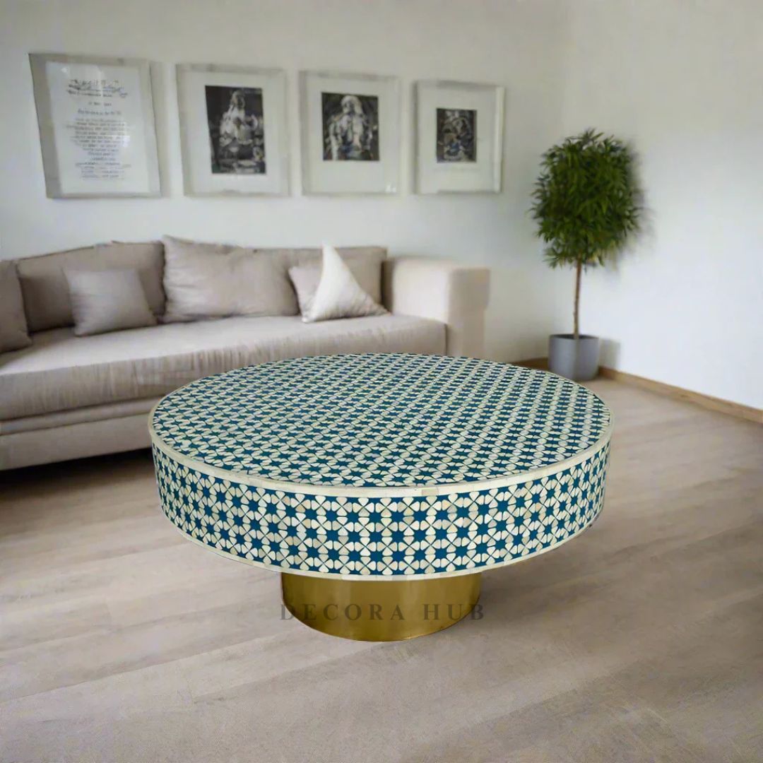 Moroccan Blue Geometric Inlay Coffee Table