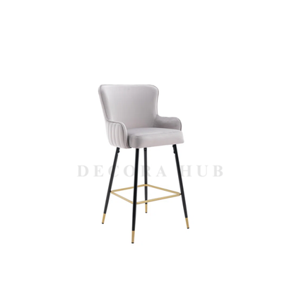 Light Gray Velvet Bar Stool with Slim Iron Legs – Light Gray Velvet Bar Stool by DecoraHub