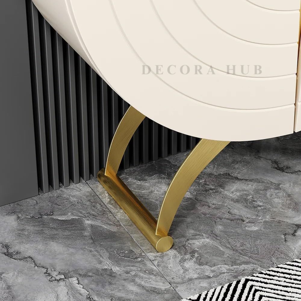 DecoraHub Half-Moon Gold Marble Console Table with Storage