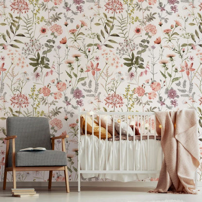 Little Floral with Grass Wallpaper