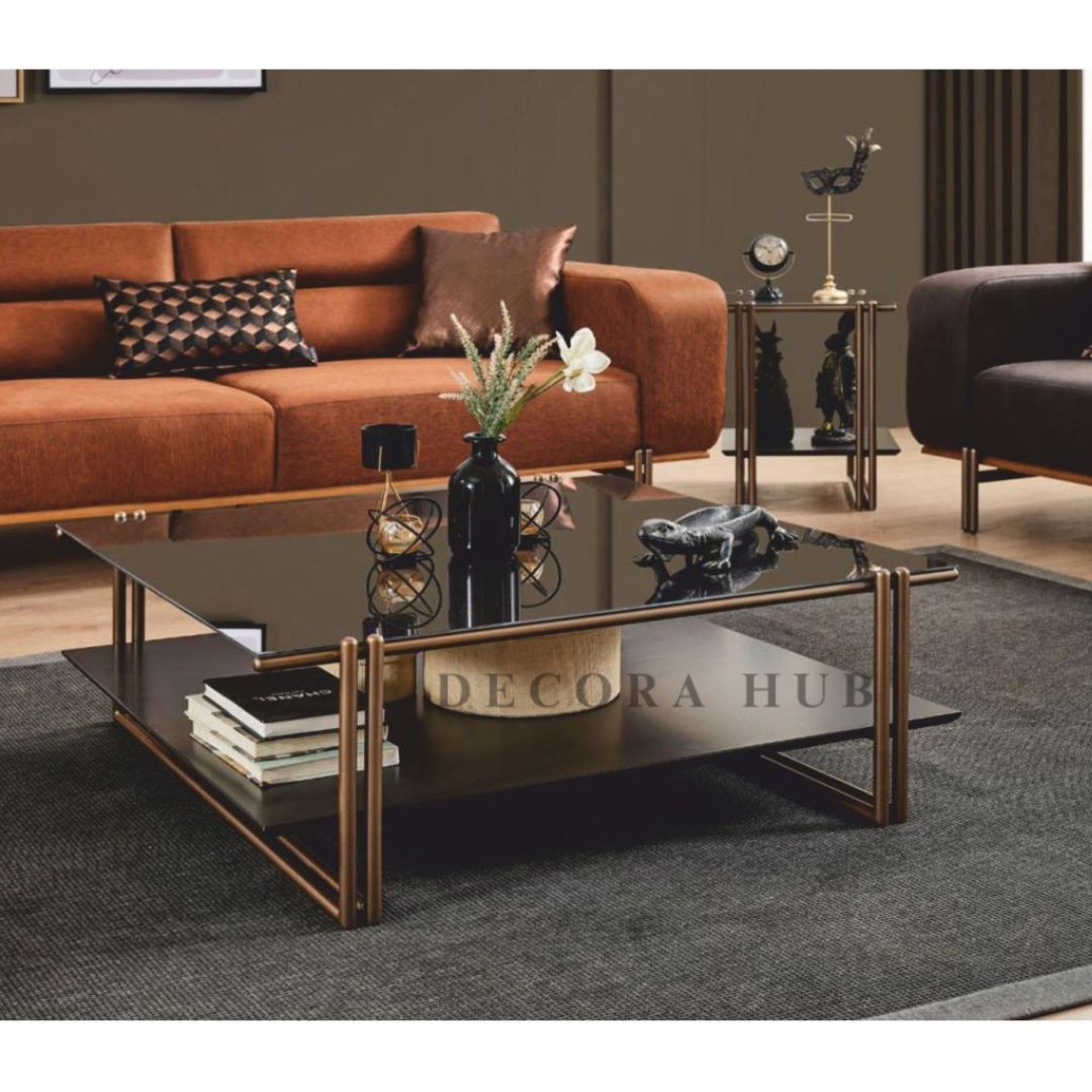 Luxury Coffee Table With Glass Top Dark Brown