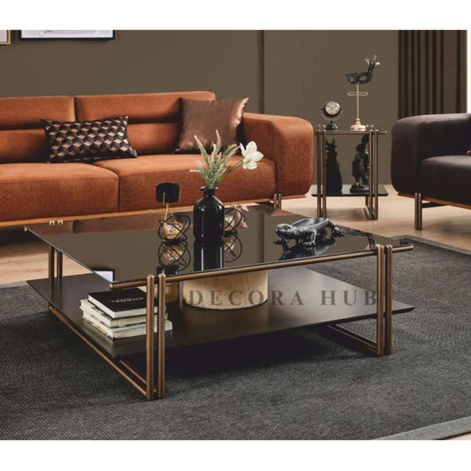 Luxury Coffee Table With Glass Top Dark Brown