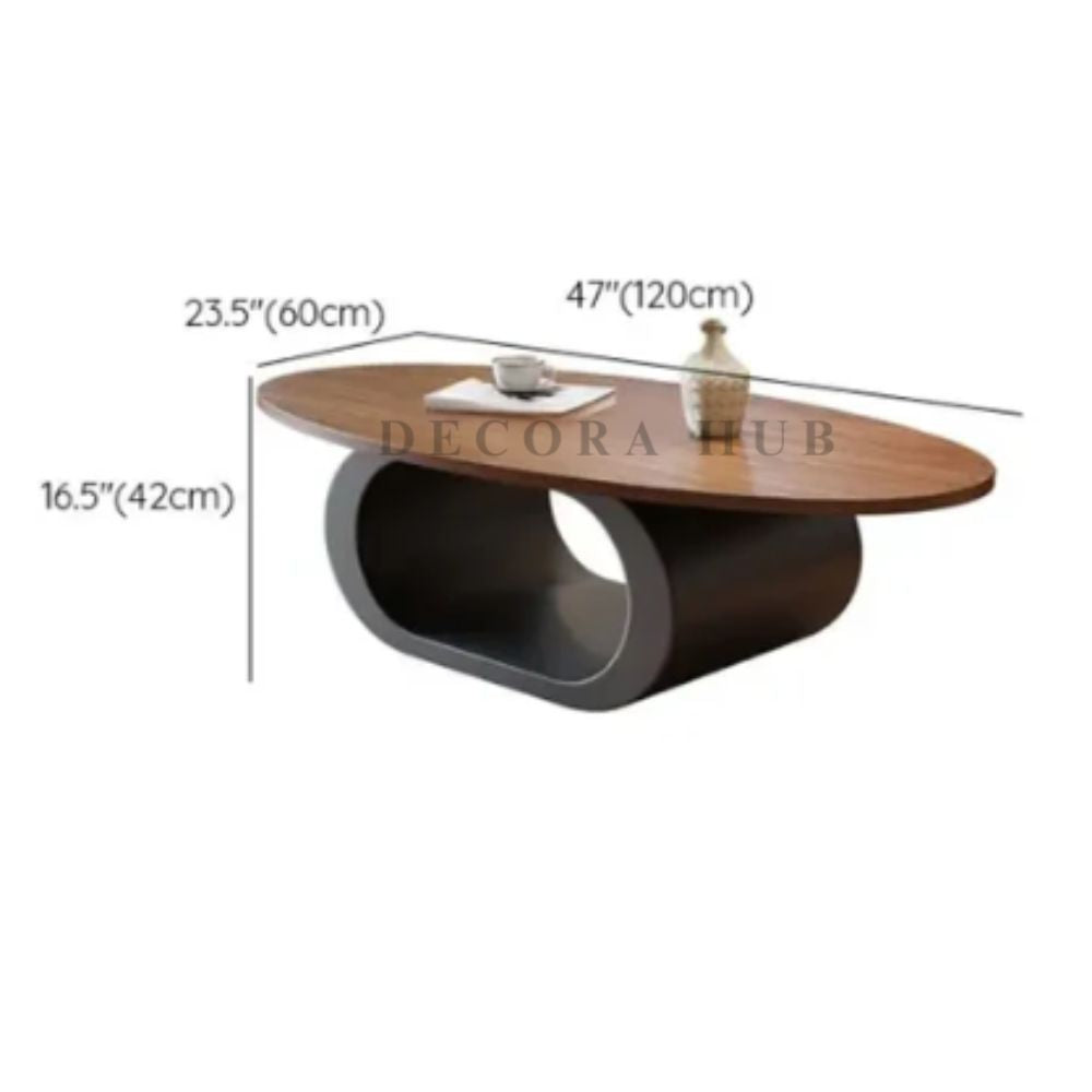 Oval Wooden and Metal Coffee Table for Living Room