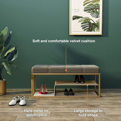 Velvet Entryway Bench With Storage Bed In Gray