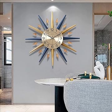 New Designer Blue and Gold Metal Wall Clock