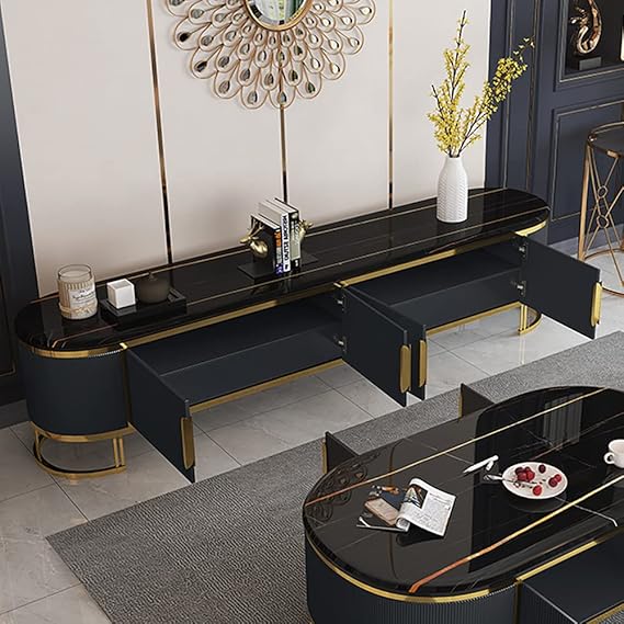 Luxurious Classical Gold & Black TV Unit