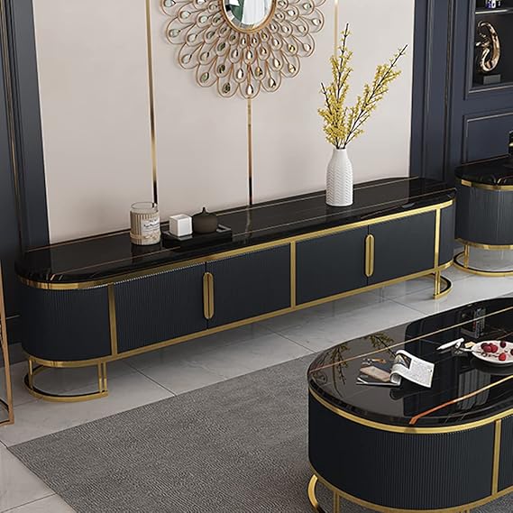 Luxurious Classical Gold & Black TV Unit