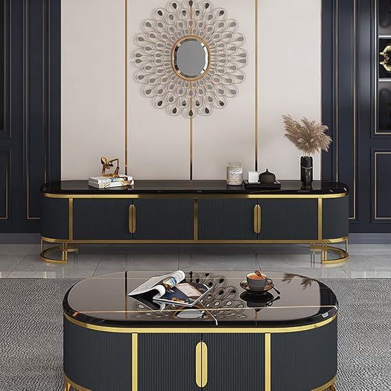 Luxurious Classical Gold & Black TV Unit