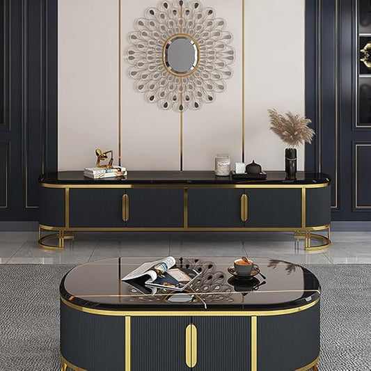 Luxurious Classical Gold & Black TV Unit