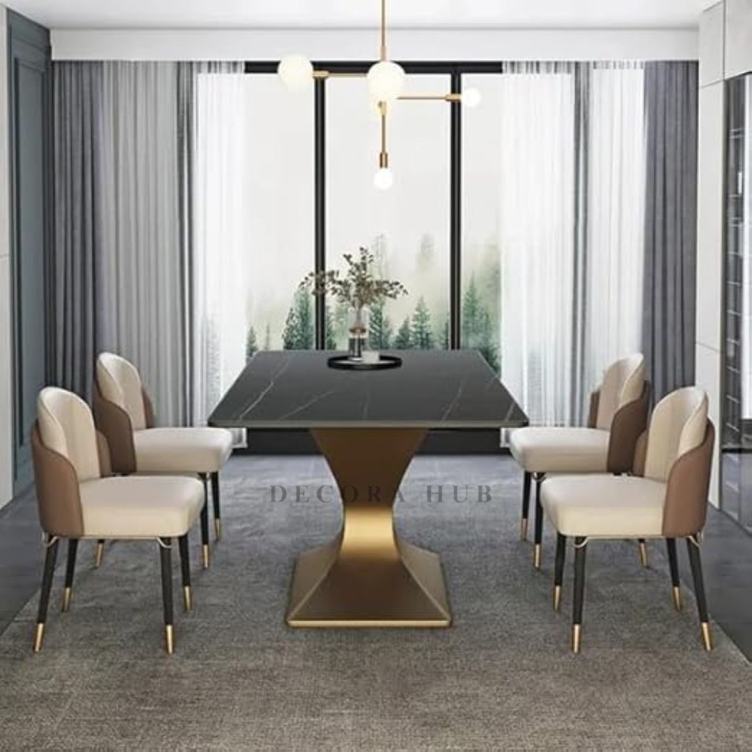 6 Seater Dining Table With Golden Y Shape Base