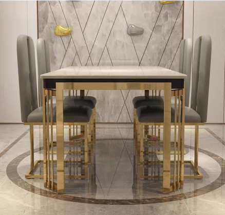 6 Seater Dining Table With White Marble Top 