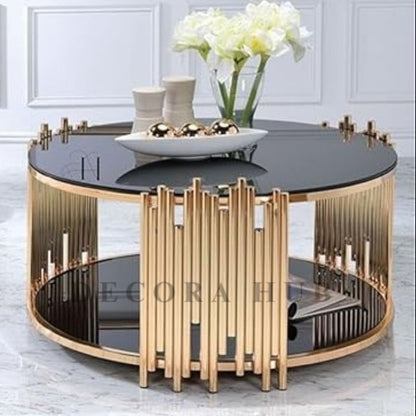 Royal Crest Coffee Table – glass top on gold base coffee table by DecoraHub