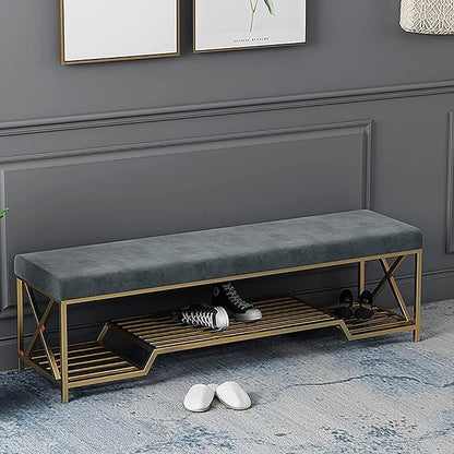 Shoe Storage Bench with Cushion for Entryway