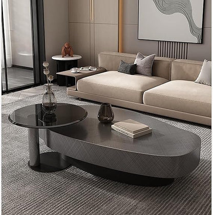 Luxury Oval Nesting Center Table Set – gray wooden top on black base nesting table by DecoraHub