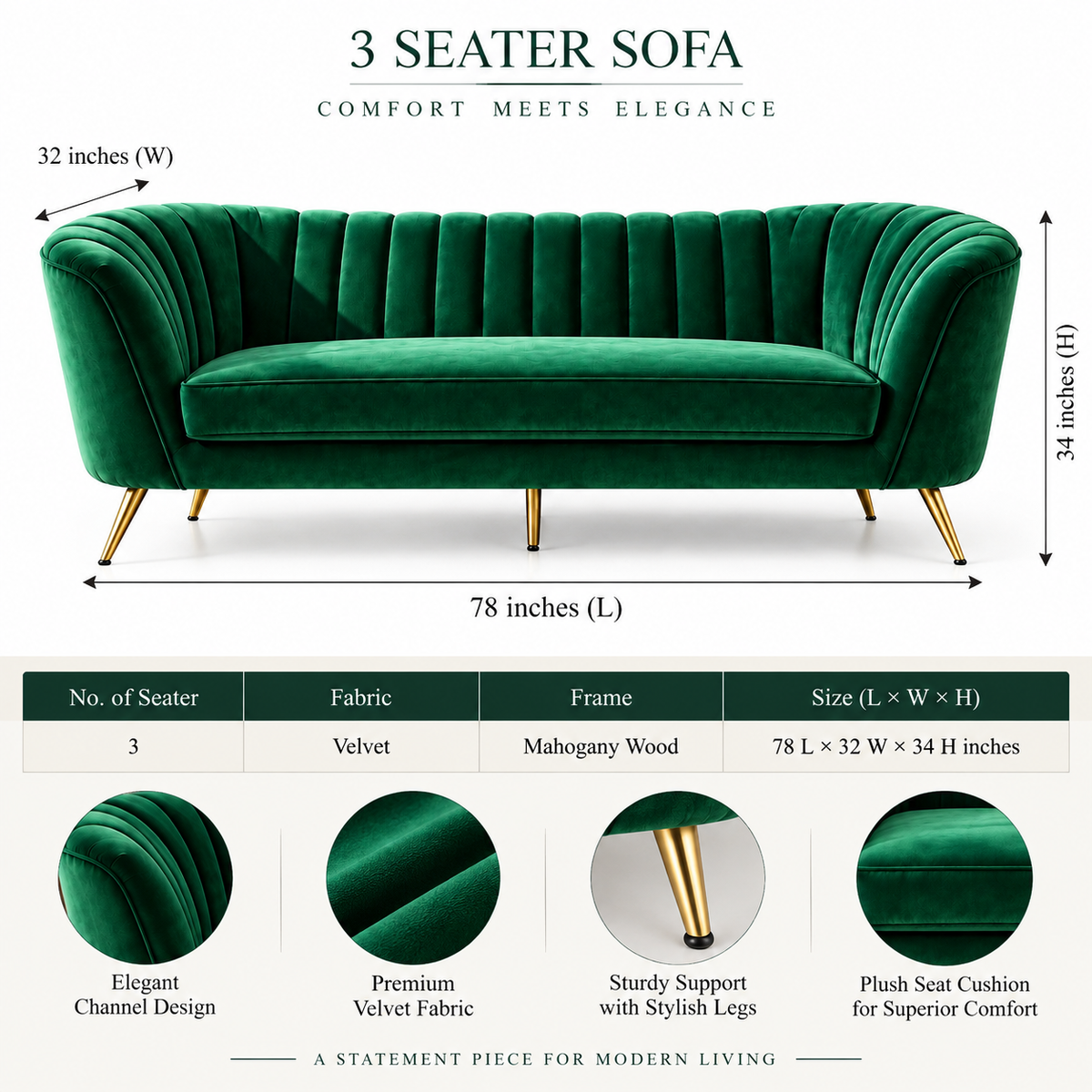 Regal Emerald Sofa