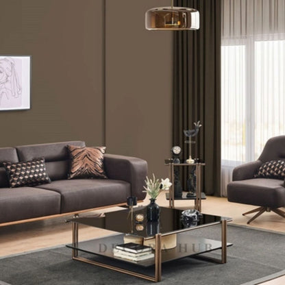 Luxury Coffee Table With Glass Top Dark Brown